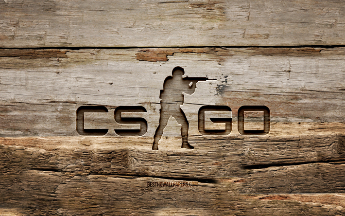 CS Go wooden logo, 4K, wooden backgrounds, Counter-Strike, games brands, CS Go logo, creative, wood carving, CS Go