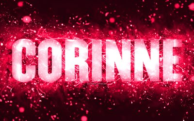Happy Birthday Corinne, 4k, pink neon lights, Corinne name, creative, Corinne Happy Birthday, Corinne Birthday, popular american female names, picture with Corinne name, Corinne