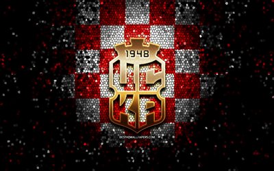 cska 1948 sofia fc, logotipo brillante, parva liga, fondo a cuadros rojo y blanco, f&#250;tbol, ​​club de f&#250;tbol b&#250;lgaro, logotipo de cska 1948 sofia, arte de mosaico, ​​cska 1948 sofia