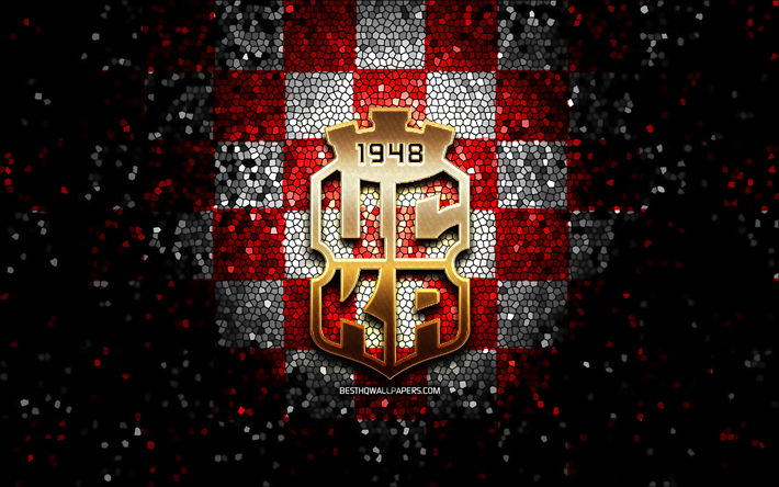 cska 1948 sofia fc, logo glitter, parva liga, sfondo a scacchi bianco rosso, calcio, squadra di calcio bulgara, logo cska 1948 sofia, arte del mosaico, cska 1948 sofia