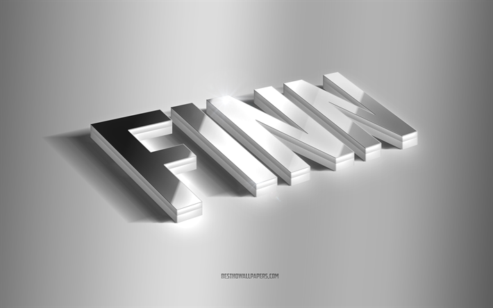 Finn, silver 3d art, gray background, wallpapers with names, Finn name, Finn greeting card, 3d art, picture with Finn name