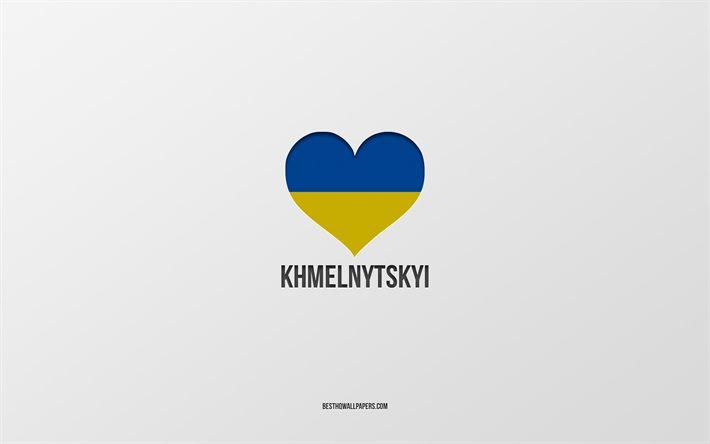 amo khmelnytskyi, citt&#224; ucraine, giorno di khmelnytskyi, sfondo grigio, khmelnytskyi, ucraina, cuore della bandiera ucraina, citt&#224; preferite, love khmelnytskyi