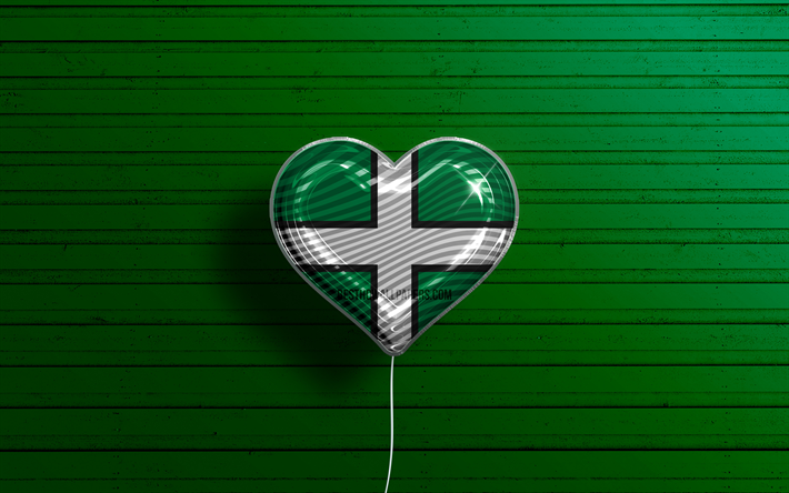 i love devon, 4k, realistiset ilmapallot, vihre&#228; puinen tausta, day of devon, englannin kreivikunnat, devonin lippu, englanti, ilmapallo lipulla, devon