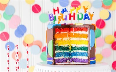 Happy Birthday, festive cake, colorful cakes, candles, sweets