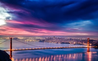 4k, il Golden Gate Bridge, paesaggi notturni, San Francisco, USA, America