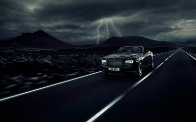 Rolls-Royce Dawn Musta L&#228;tk&#228;, 2017 autot, luksusautojen, cabrioletteja, Rolls-Royce