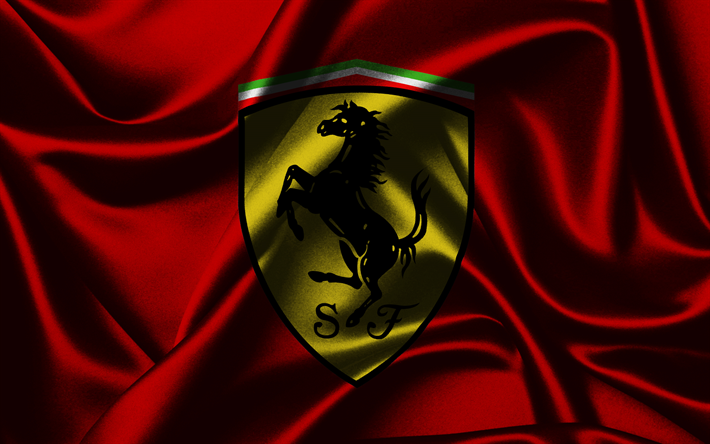 Ferrari, Emblema Ferrari, seda bandeira, logo, Italiano carro gigante