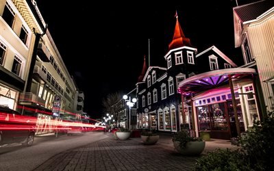 Akureyri, notte, strada, semaforo, Islanda