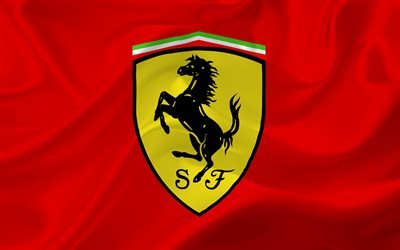 Ferrari, drapeau rouge, le logo de Ferrari, de soie rouge