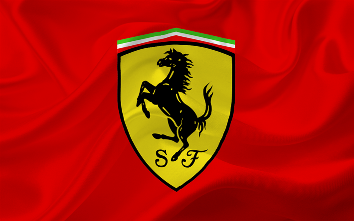 Ferrari, red flag, Ferrari logo, red silk