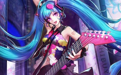 4k, Hatsune Miku, guitar, manga, Vocaloid