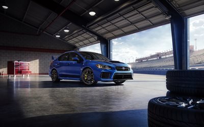 Subaru WRX, 2018, pista de Carreras, azul WRX, tuning, autos deportivos, Subaru