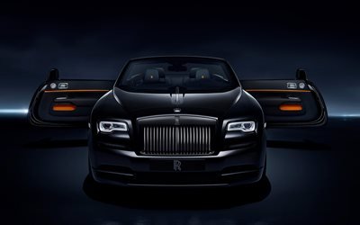 Rolls-Royce de l&#39;Aube, Noir Badge, 2017, 4k, de luxe noir cabriolet, anglais voitures, des voitures de luxe, Rolls-Royce
