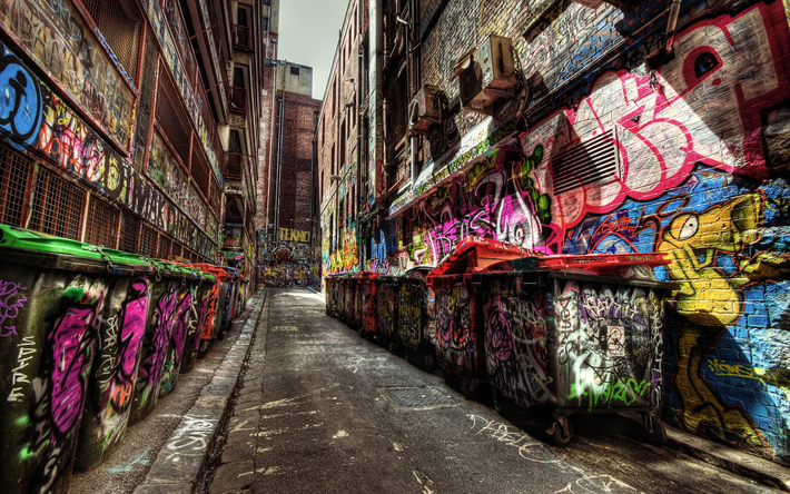 graffiti, street, 4k, hdr, corbeille