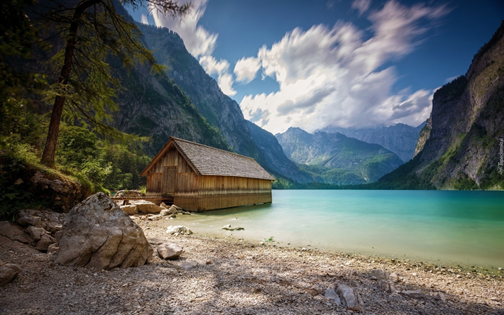 Alpes, montanhas, refluxo, lago, ver&#227;o, Alemanha