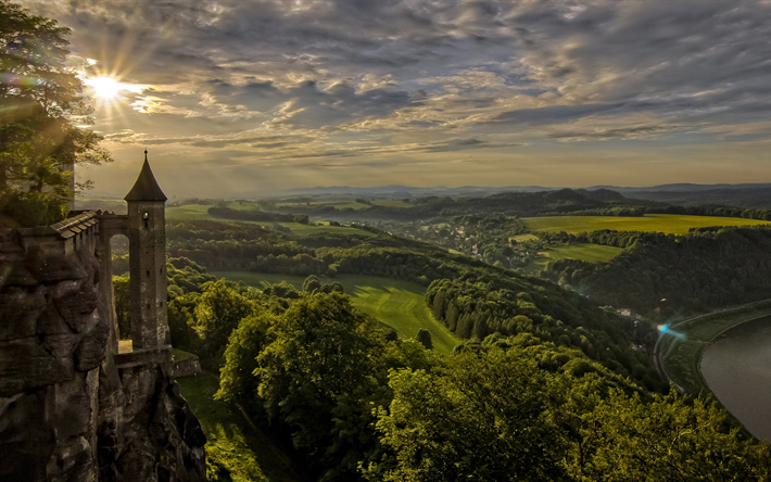 Linnoitus Koenigstein, Saksa, Saxon Sveitsi, valley, kes&#228;ll&#228;, sunset