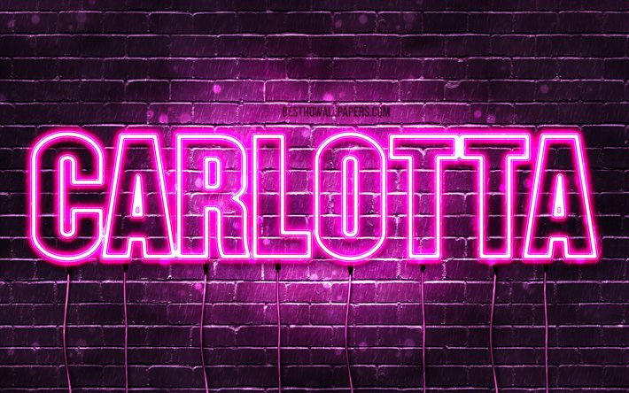 Carlotta, 4k, wallpapers with names, female names, Carlotta name, purple neon lights, Happy Birthday Carlotta, popular german female names, picture with Carlotta name