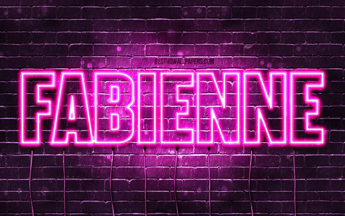 Fabienne, 4k, wallpapers with names, female names, Fabienne name, purple neon lights, Happy Birthday Fabienne, popular german female names, picture with Fabienne name