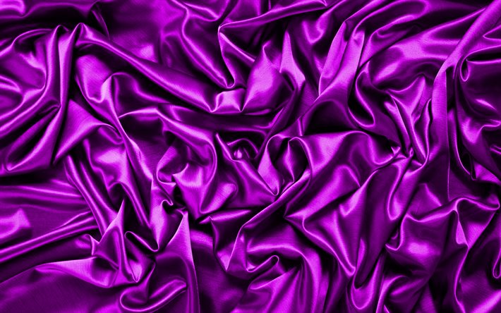 紫サテンの背景, 4k, 絹織, サテン波背景, 紫背景, 朱子織, サテンの背景, 紫面