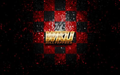 Western Kentucky Hilltoppers, glitter logo, NCAA, red black checkered background, USA, american football team, Western Kentucky Hilltoppers logo, mosaic art, american football, America