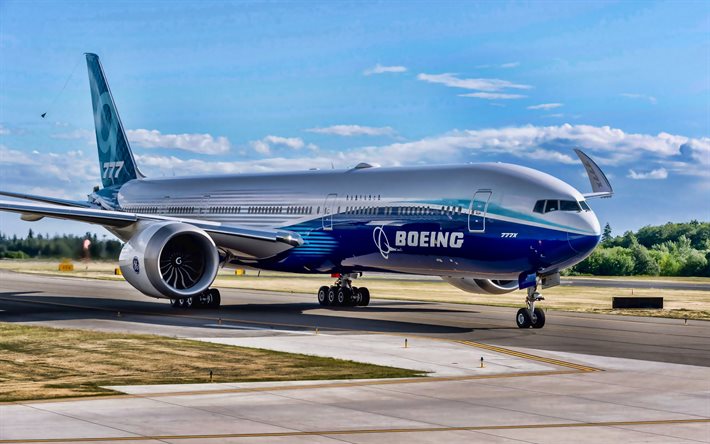 Boeing 777X, avi&#227;o de passageiros, A General Electric GE9X, viagem a&#233;rea, Boeing 777, avi&#227;o no aeroporto, Boeing