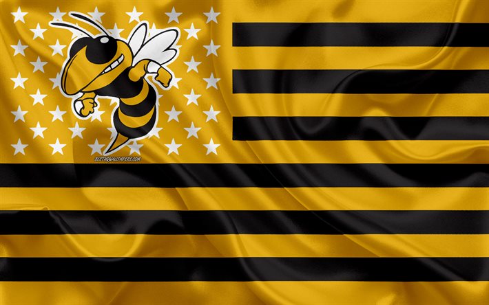 Georgia Tech Yellow Jackets, &#233;quipe de football Am&#233;ricain, cr&#233;atif, drapeau Am&#233;ricain, jaune drapeau noir, NCAA, Atlanta, G&#233;orgie, &#233;tats-unis, Georgia Tech Yellow Jackets logo, l&#39;embl&#232;me, le drapeau de soie, de footb