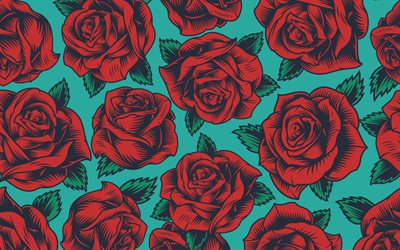 dark red roses retro texture, roses retro background, roses retro texture, background with red roses, roses vintage texture