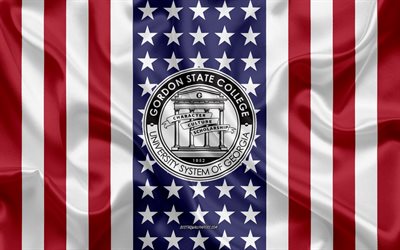 gordon state college-emblem, amerikanische flagge, gordon state college-logo, barnesville, georgia, usa, wahrzeichen von gordon state college