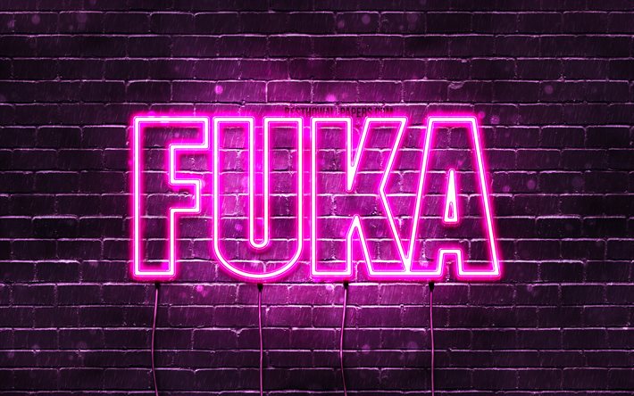 fuka, 4k, tapeten, die mit namen, weibliche namen, fuka namen, purple neon lights, happy birthday fuka, beliebte japanische weibliche namen, bild mit fuka namen