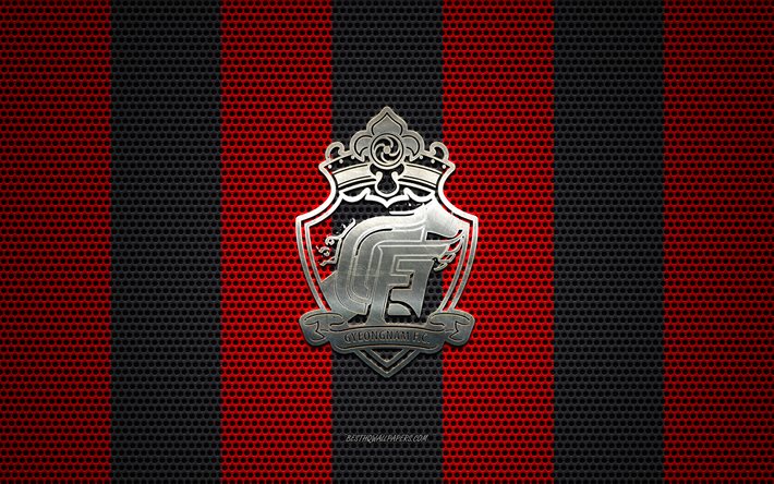 جيونجنام FC شعار, كوريا الجنوبية لكرة القدم, شعار معدني, أحمر أسود شبكة معدنية خلفية, جيونجنام FC, ك الدوري 1, تنوان, كوريا الجنوبية, كرة القدم