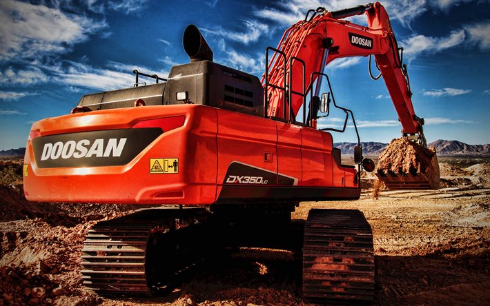 A Doosan DX350LC-5, 4k, rastreador escavadeira, constru&#231;&#227;o de ve&#237;culos, 2020 escavadeiras, HDR, equipamentos especiais, escavadeiras, A Doosan