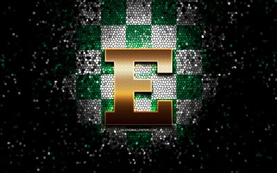 Eastern Michigan Eagles, glitter logo, NCAA, green white checkered background, USA, american football team, Eastern Michigan Eagles logo, mosaic art, american football, America