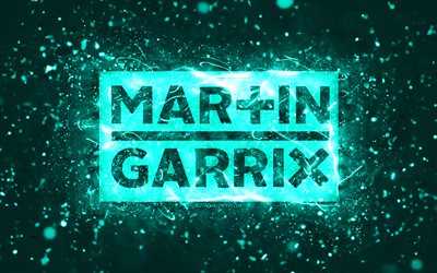 Martin Garrix turkuaz logosu, 4k, Hollandalı DJ&#39;ler, turkuaz neon ışıkları, yaratıcı, turkuaz soyut arka plan, Martijn Gerard Garritsen, Martin Garrix logosu, m&#252;zik yıldızları, Martin Garrix