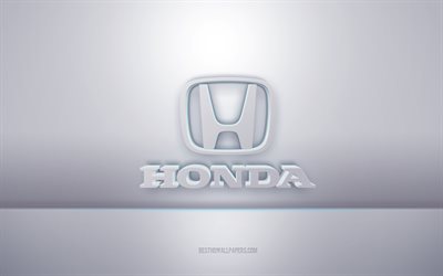 Honda 3d white logo, gray background, Honda logo, creative 3d art, Honda, 3d emblem
