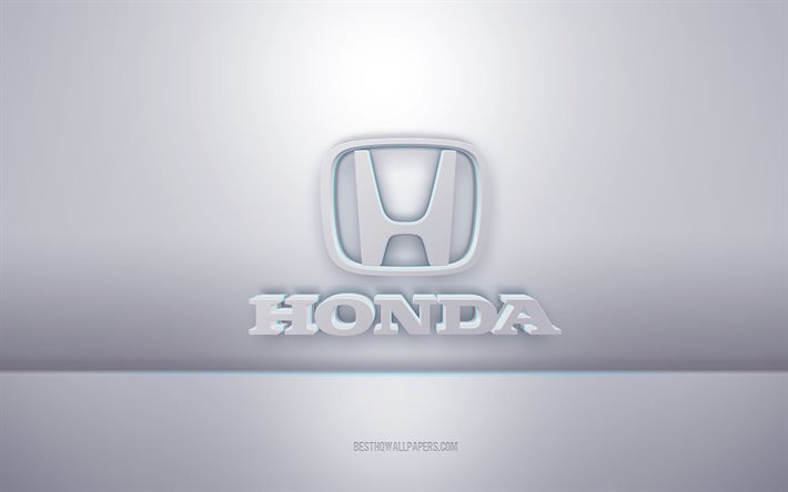Logotipo branco 3D da Honda, plano de fundo cinza, logotipo da Honda, arte criativa em 3D, Honda, emblema em 3D