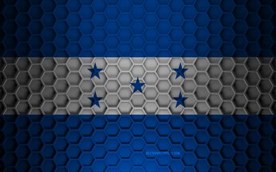 Drapeau du Honduras, texture des hexagones 3d, Honduras, texture 3d, drapeau du Honduras 3d, texture m&#233;tallique, drapeau du Honduras