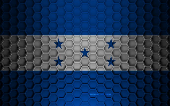 Bandera de Honduras, textura de hex&#225;gonos 3d, Honduras, textura 3d, Bandera de Honduras 3d, textura de metal, bandera de Honduras