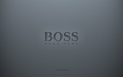 Logotipo de Hugo Boss, fondo creativo gris, emblema de Hugo Boss, textura de papel gris, Hugo Boss, fondo gris, logo 3d de Hugo Boss
