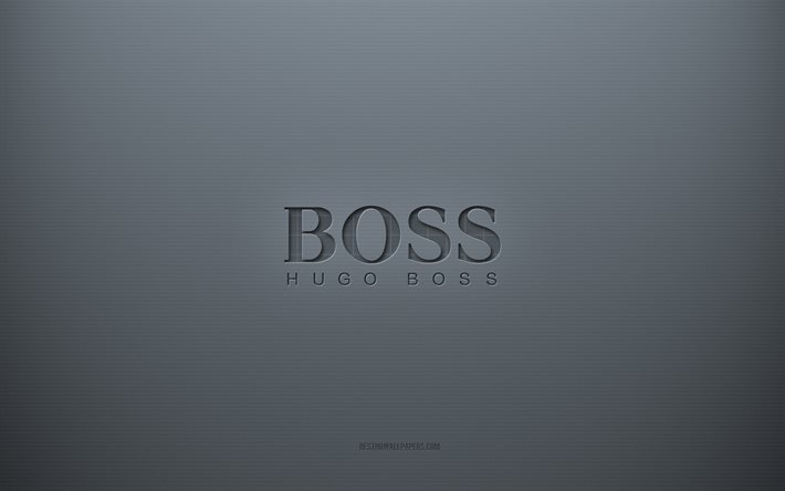 ヒューゴボスのロゴ, 灰色の創造的な背景, ヒューゴボスのエンブレム, 灰色の紙の質感, ヒューゴ・ボス, 灰色の背景, ヒューゴボス3Dロゴ
