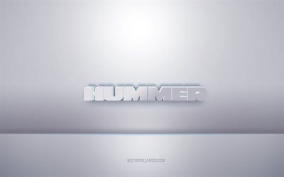 Hummer 3d white logo, gray background, Hummer logo, creative 3d art, Hummer, 3d emblem