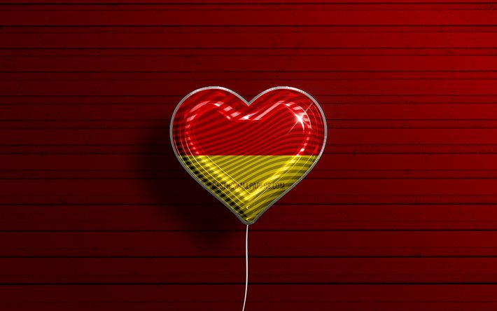 أنا أحب بادربورن, 4 ك, بالونات واقعية, خلفية خشبية حمراء, المدن الألمانية, علم بادربورن, ألمانيا, بالون مع العلم, باديربورن, يوم بادربورن