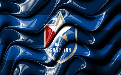 North Carolina FC flag, 4k, blue 3D waves, USL, american soccer team, North Carolina FC logo, football, soccer, North Carolina FC