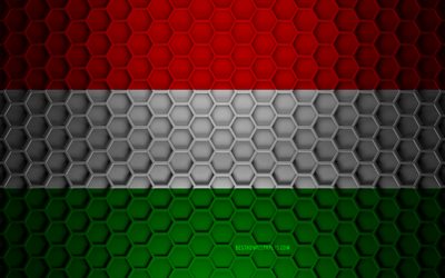 ハンガリーの旗, 3D六角形テクスチャ, ハンガリー, 3Dテクスチャ, ハンガリーの3Dフラグ, 金属の質感