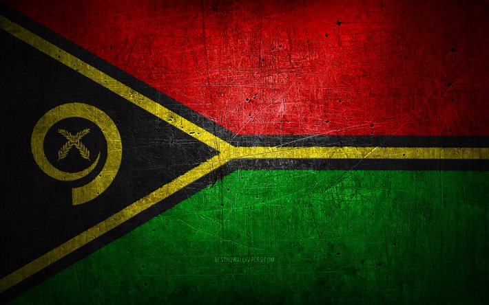 Bandera de metal de Vanuatu, arte grunge, pa&#237;ses de Ocean&#237;a, D&#237;a de Vanuatu, s&#237;mbolos nacionales, bandera de Vanuatu, banderas de metal, Bandera de Vanuatu, Ocean&#237;a, Vanuatu