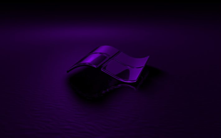 violetti 3D-Windows-logo, musta tausta, 3d-aallot violetti tausta, Windows-logo, Windows-tunnus, 3d-taide, Windows
