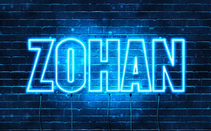 Zohan, 4k, isimli duvar kağıtları, Zohan adı, mavi neon ışıkları, Doğum g&#252;n&#252;n kutlu olsun Zohan, pop&#252;ler arap&#231;a erkek isimleri, Zohan adıyla resim