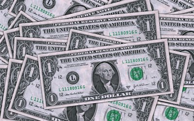sfondo con banconote da 1 dollaro, sfondo denaro, finanza, dollari americani, sfondo con dollari