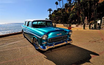 Chevrolet Nomad, HDR, 1955 voitures, voitures r&#233;tro, tuning, voitures am&#233;ricaines, 1955 Chevrolet Nomad, lowrider, Chevrolet
