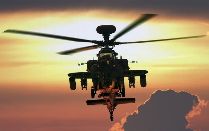 طائرة هليكوبتر, أباتشي, العسكرية, آه 64, غروب الشمس