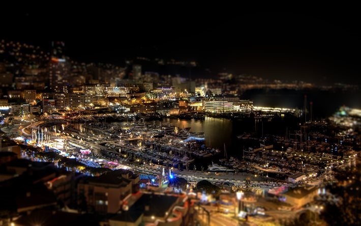 port, lumi&#232;res, tilt-shift, technique de prise de vue, la nuit, photo
